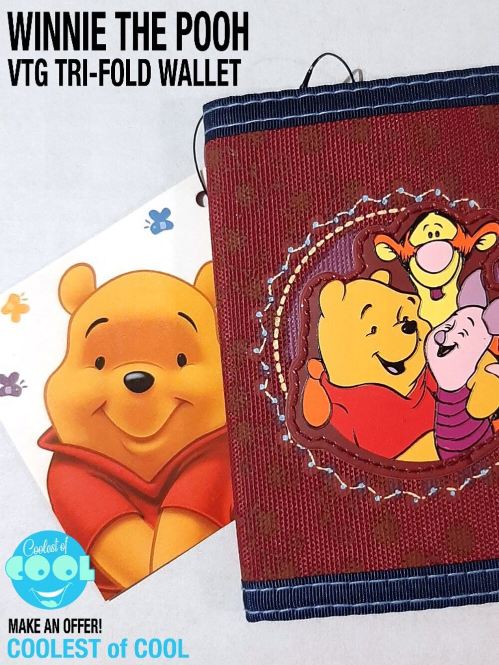 Vintage y2k Winnie The Pooh Tigger Piglet Trifold Wallet Maroon New old stock